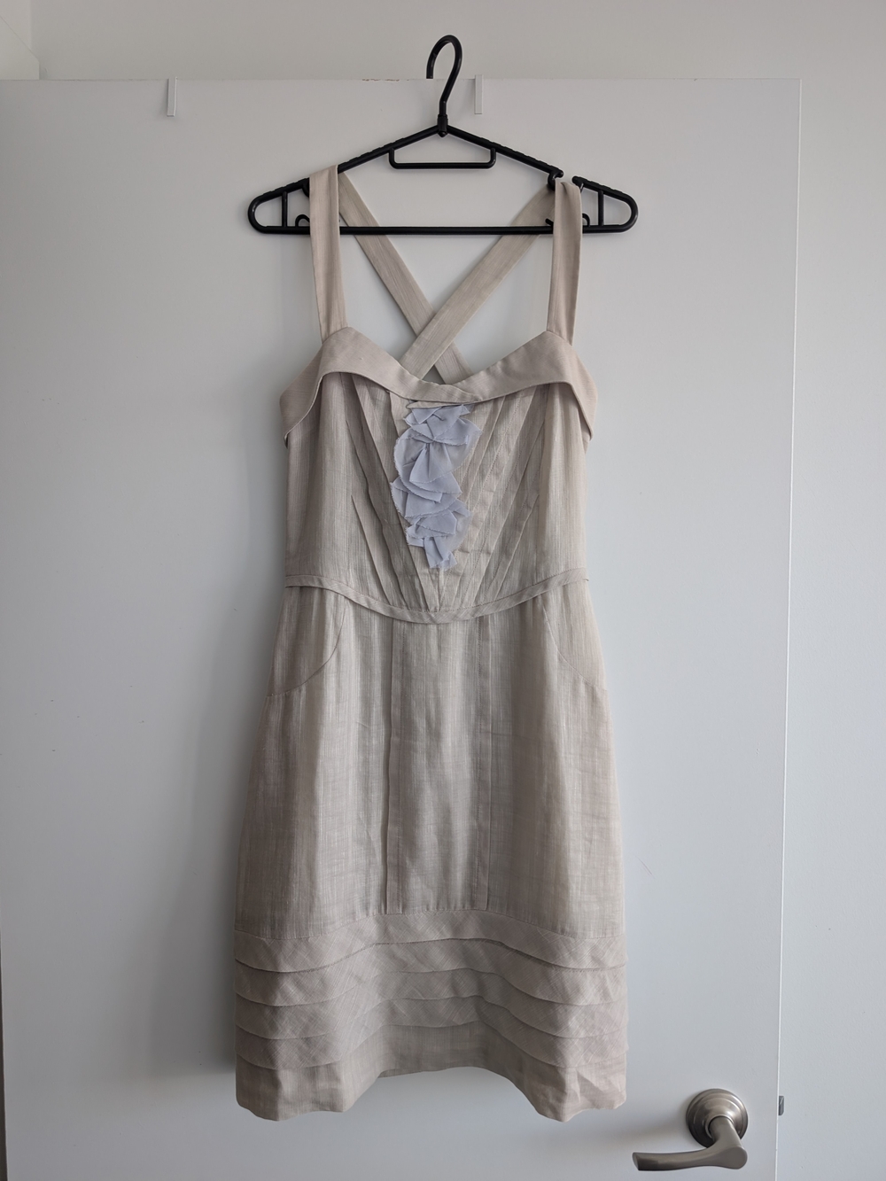 Richard Chai Beige Sleeveless Cotton Linen Silk Mini Dress with Crisscross Back